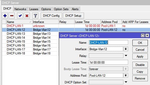 Настройка VLAN в MikroTik, настройка DHCP сервера для VLAN